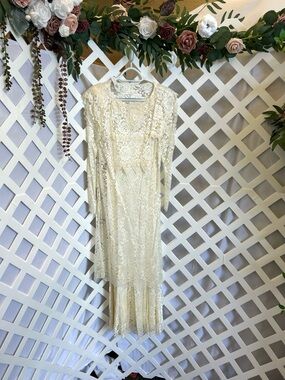 Vintage Ivory Lace Two Piece Dress Set Size 9-10 Made USA Cottage Formal Midi